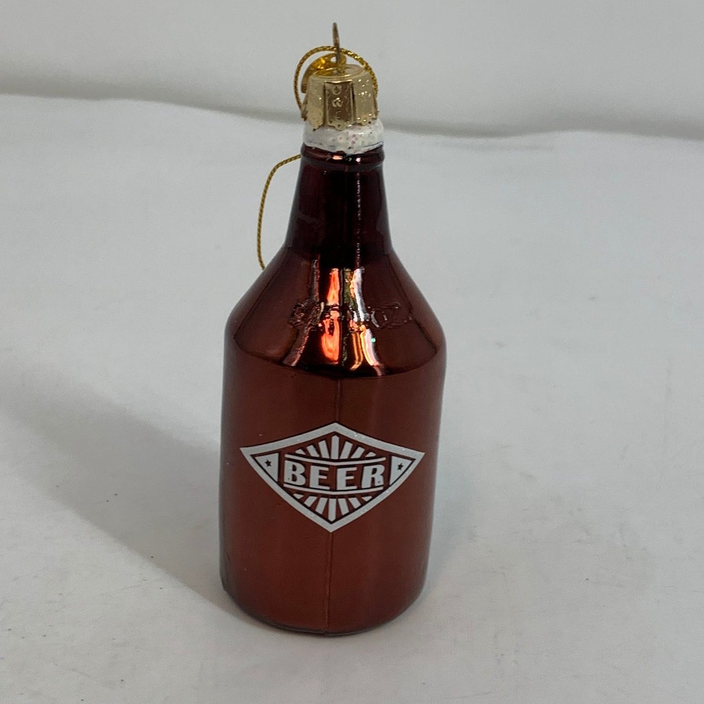 Old World Christmas Beer Growler Glass Ornament Brown Gold‎ Barware Holiday
